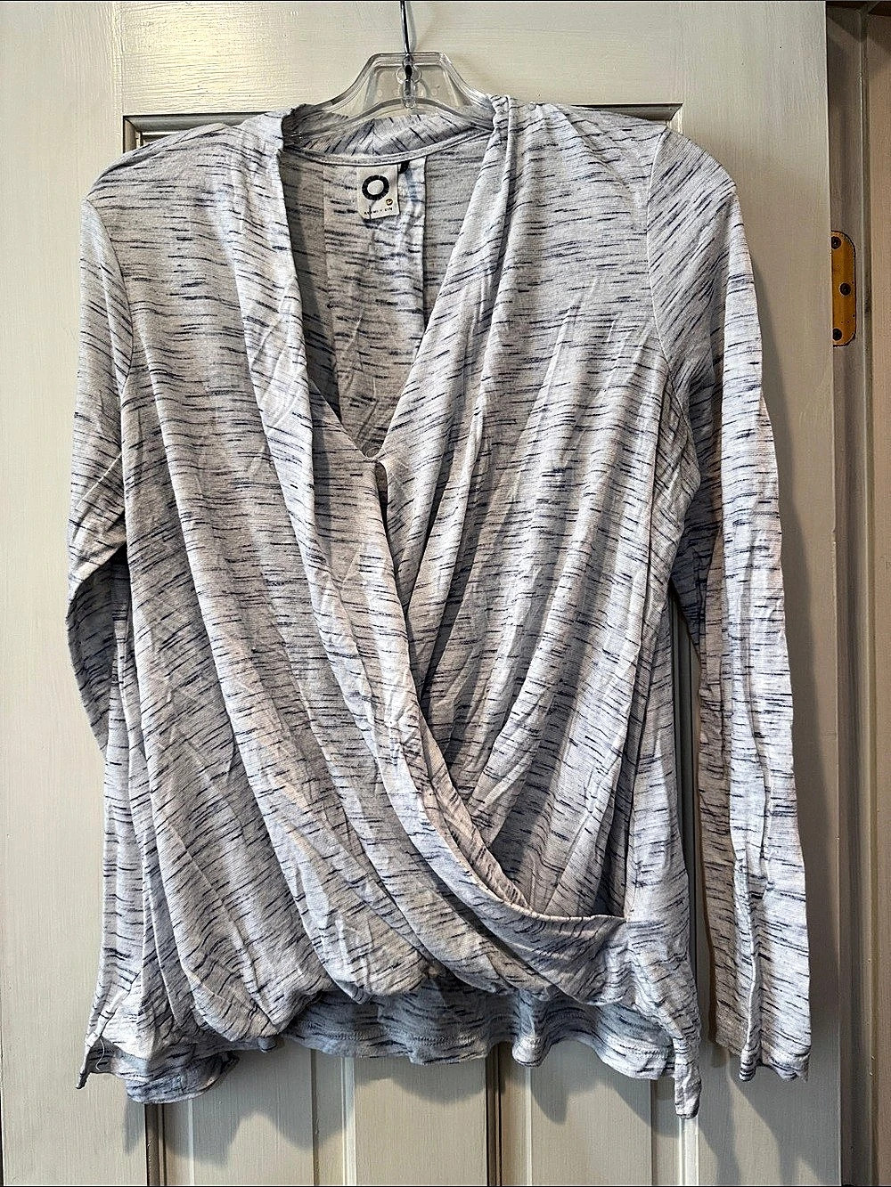 Anthropologie Women's Wrap Front Blouse in White & Blue